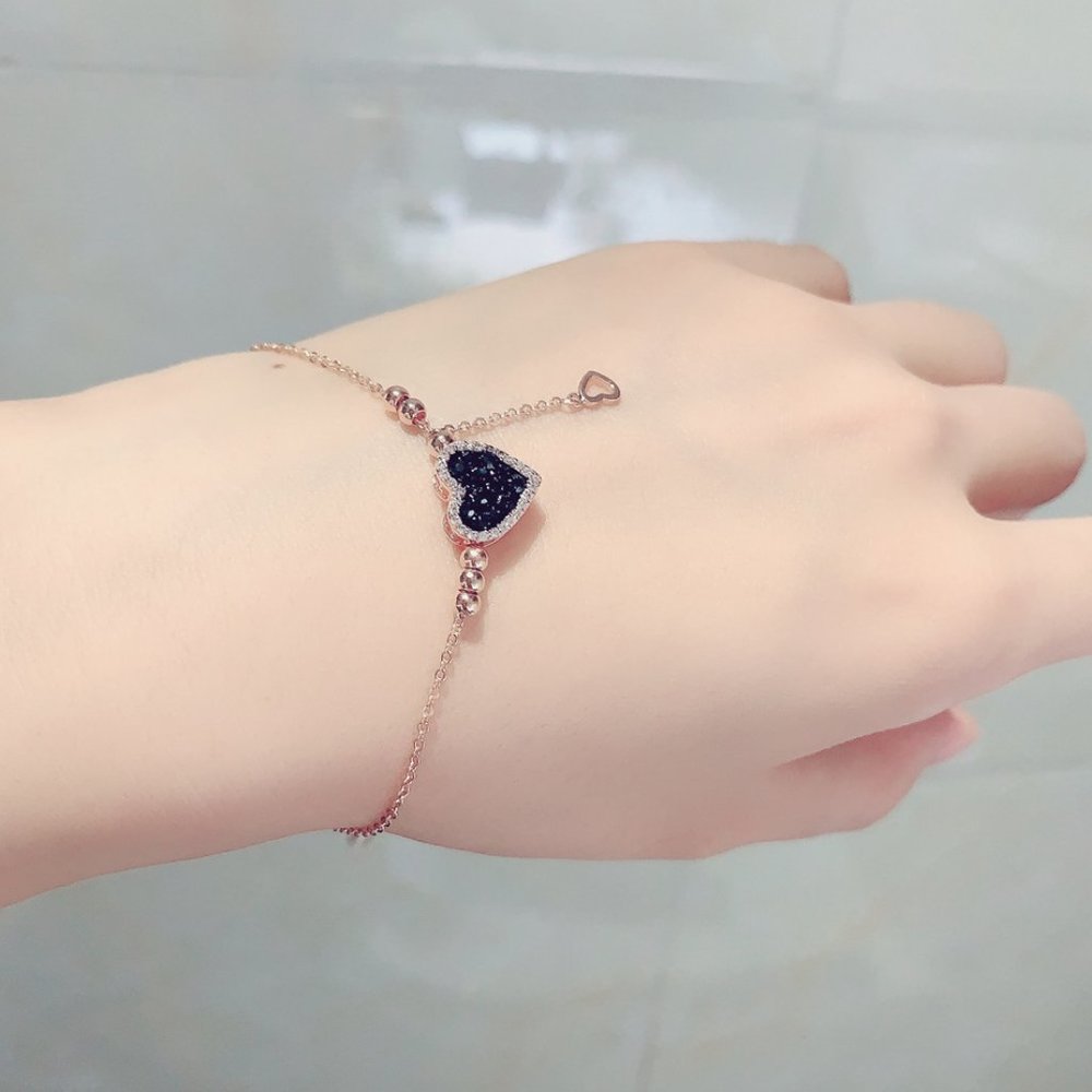 New Rose Gold Plated Blue Heart Drop Halo Bead Bracelet - Picture 4 of 7